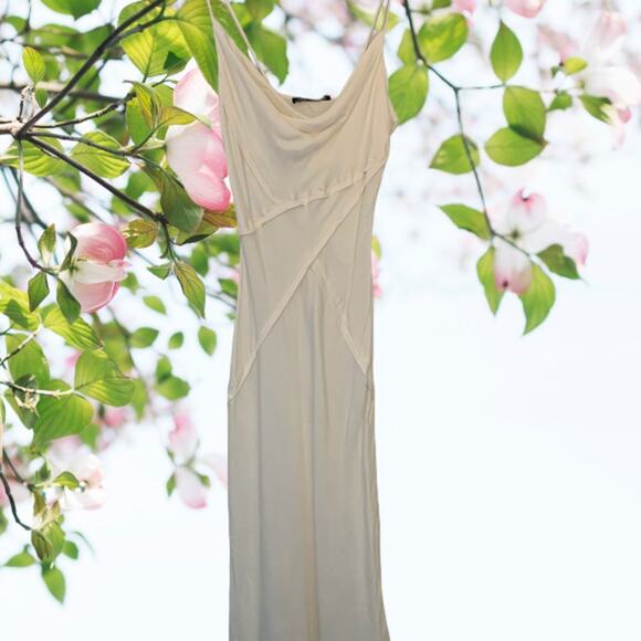 NWT - Zara Satin Effect Cream Midi Cowl Neck Slip Dress Size: XS - Picture 5 of 5